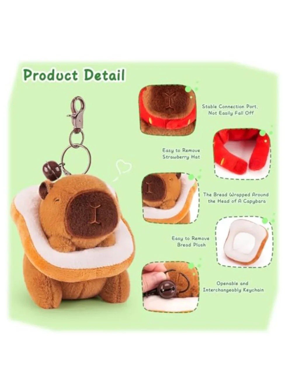 Cute Capybara Plush Keychain Set of 2 Adorable Bag Charms, Soft Fabric
